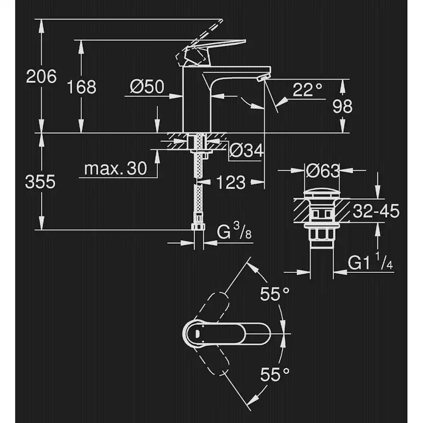 Tvättställsblandare Grohe Eurosmart Cosmopolitan 23926 med Pop-Up Ventil