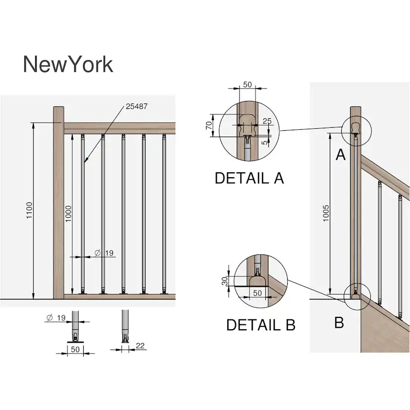 Ändstolpe Lundbergs New York Obehandlad Ek