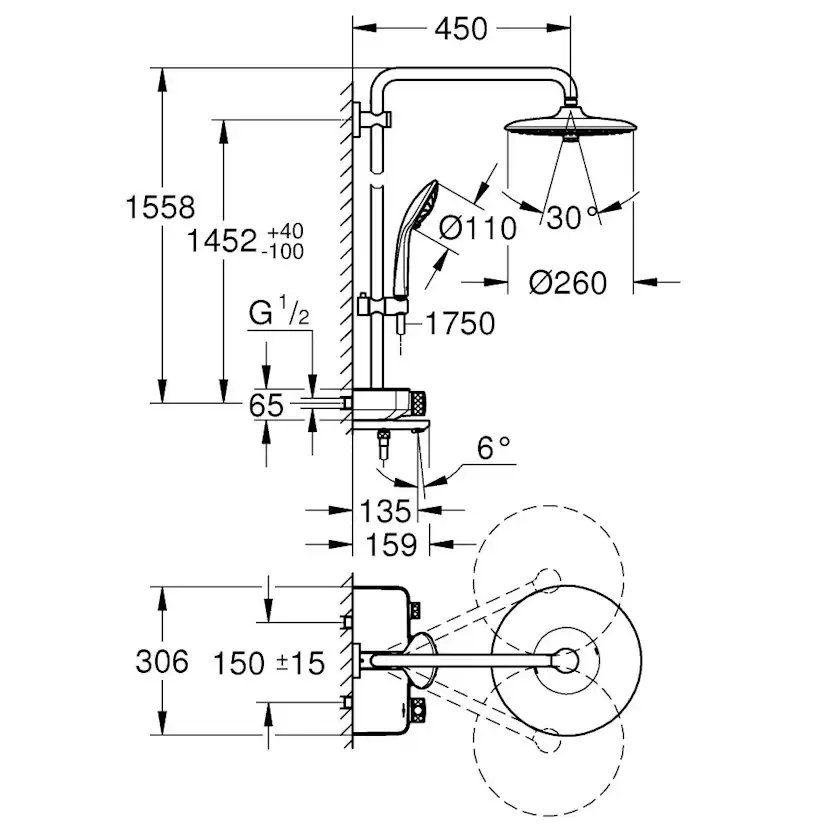 Takduschset Grohe Euphoria SmartControl System 260 Mono med Badkarsblandare