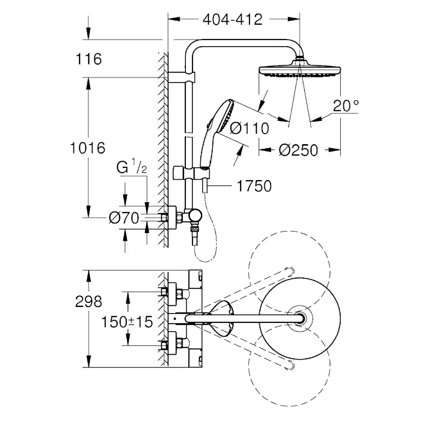 Takduschset Grohe Vitalio Start System 250 150 cc
