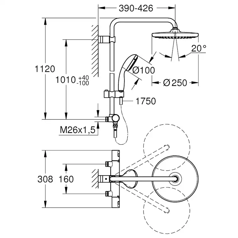 Takduschset Grohe Vitalio Start System 250 160 cc