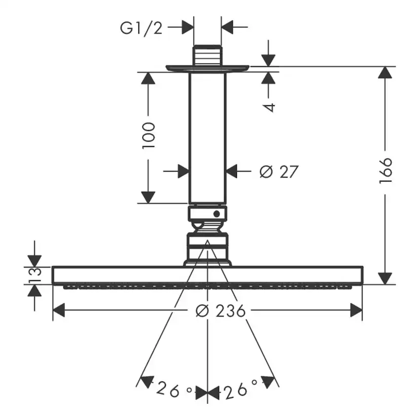 Huvuddusch Hansgrohe Raindance S 240 1jet PowderRain för Tak