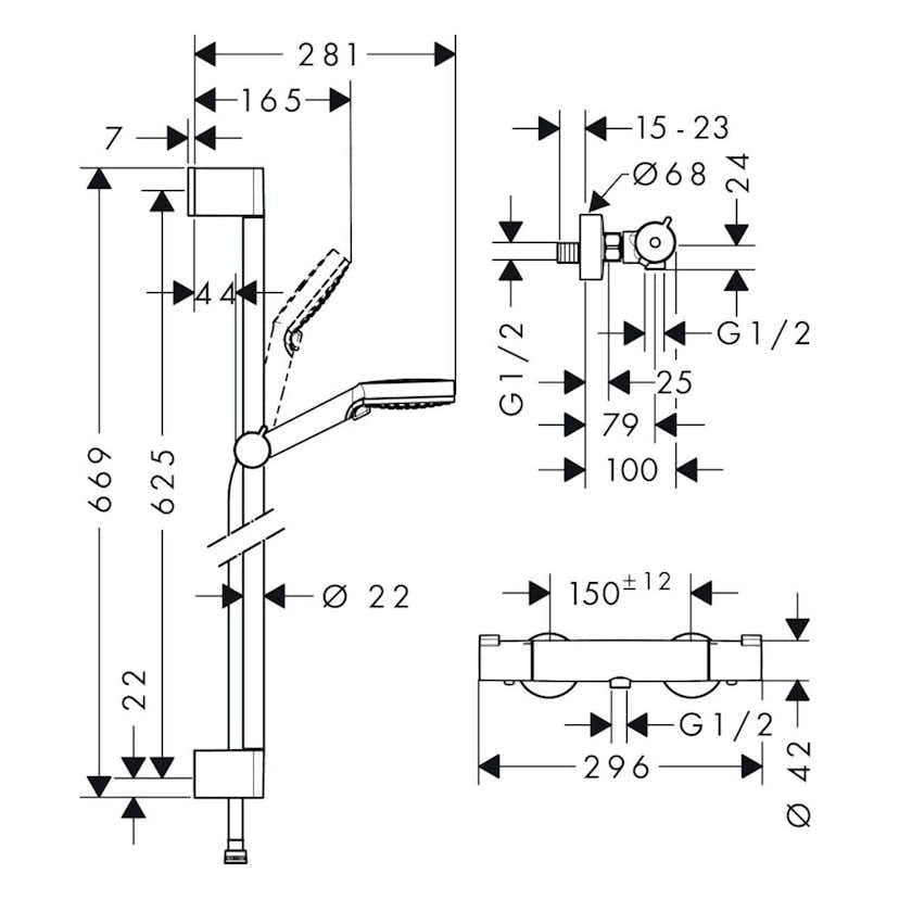 Duschset Hansgrohe Crometta Ecostat 1001 CL Termostat