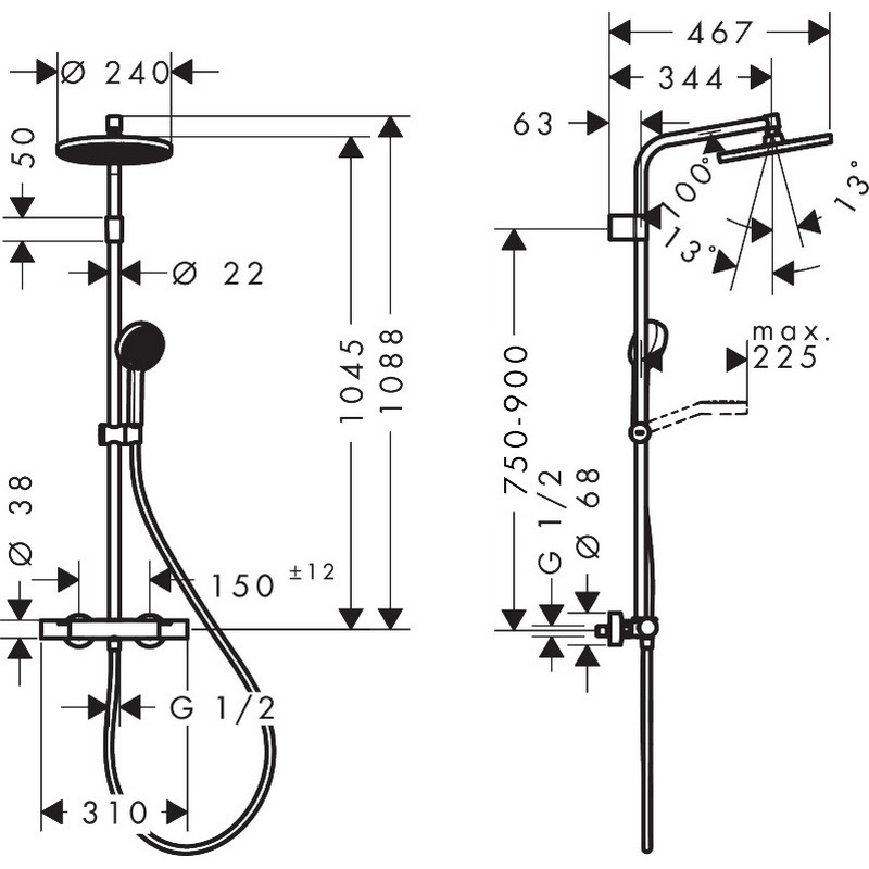 Takduschset Hansgrohe Activera S Showerpipe 240 1jet EcoSmart+ med Ecostat Fine Varia
