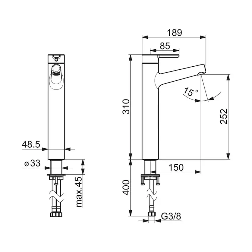 Tvättställsblandare Oras Inspera 3001F Hög Pip