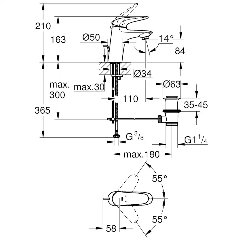 Tvättställsblandare Grohe Wave 32284 med Lyftventil