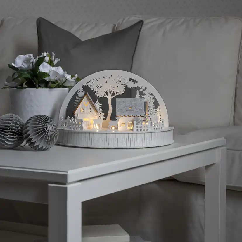 Julby Gnosjö Konstsmide Motiv Hus och Snögubbe 5 LED Vit