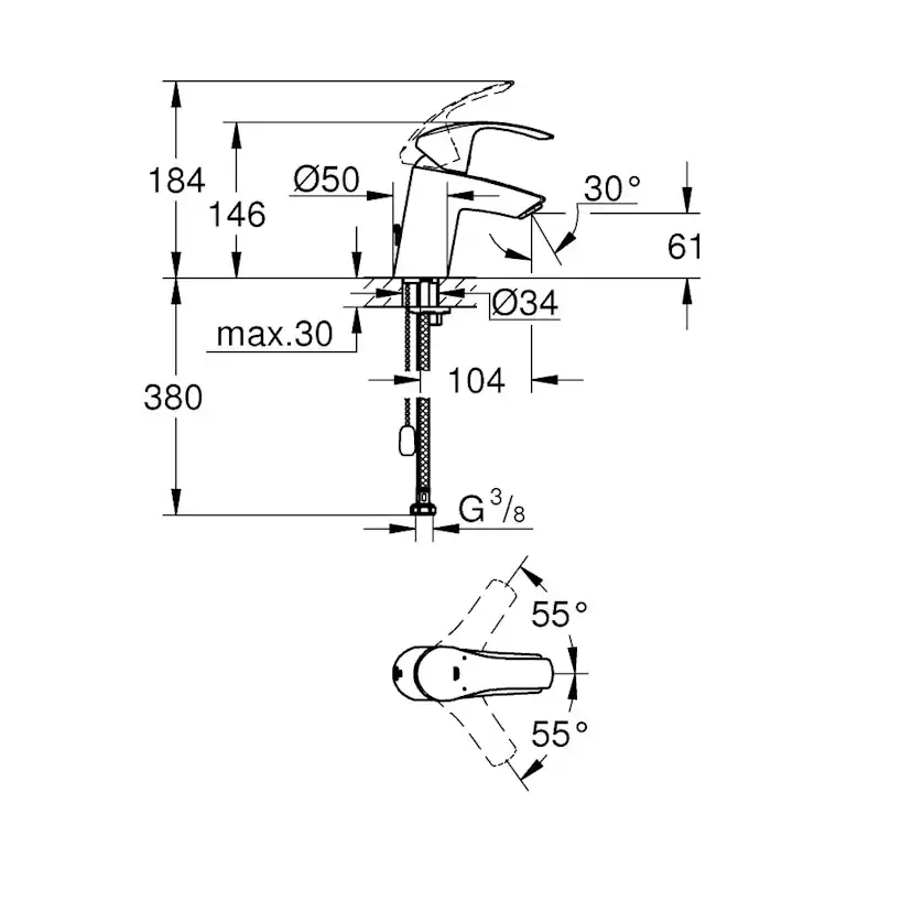 Tvättställsblandare Grohe Eurosmart 33188 med Kedjefäste