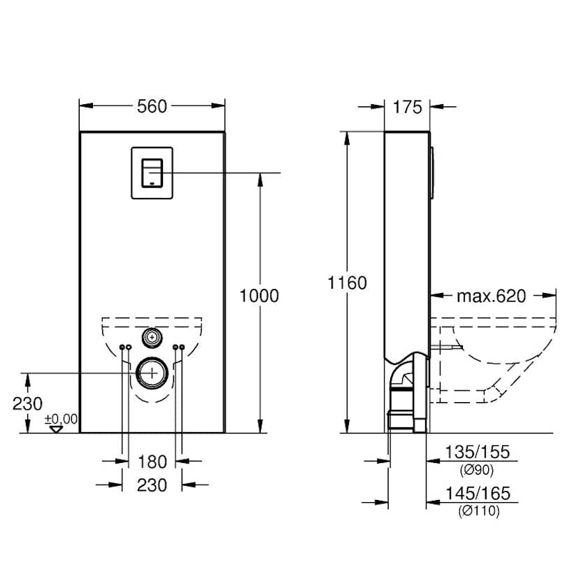 Fixturkåpa Grohe Solido Monobloc 39377 med Spolknapp