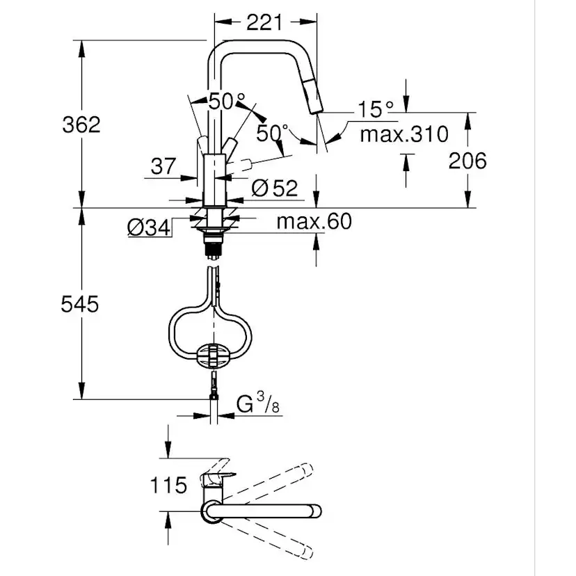 Köksblandare Grohe Start med Utdragbar Pip