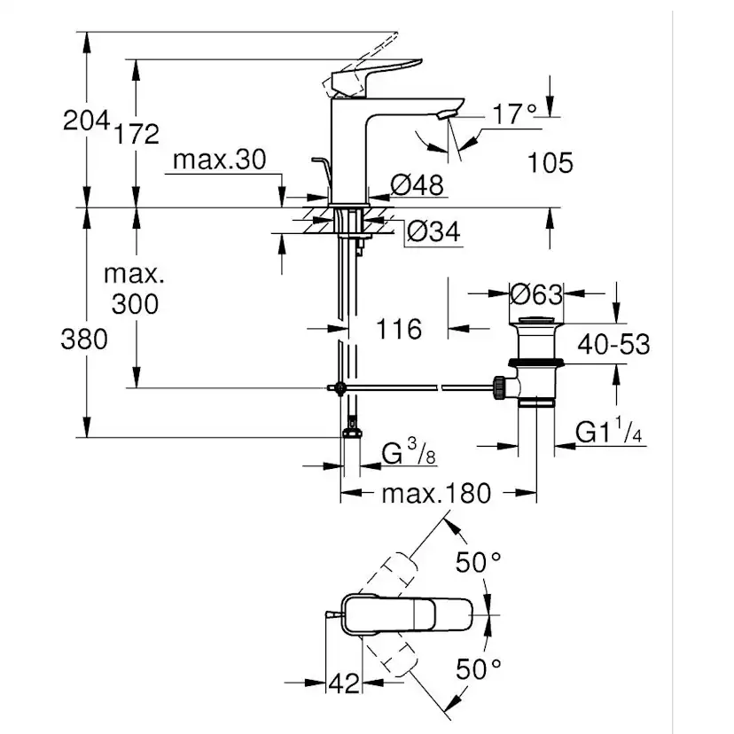 Tvättställsblandare Grohe Dice M med Lyftventil