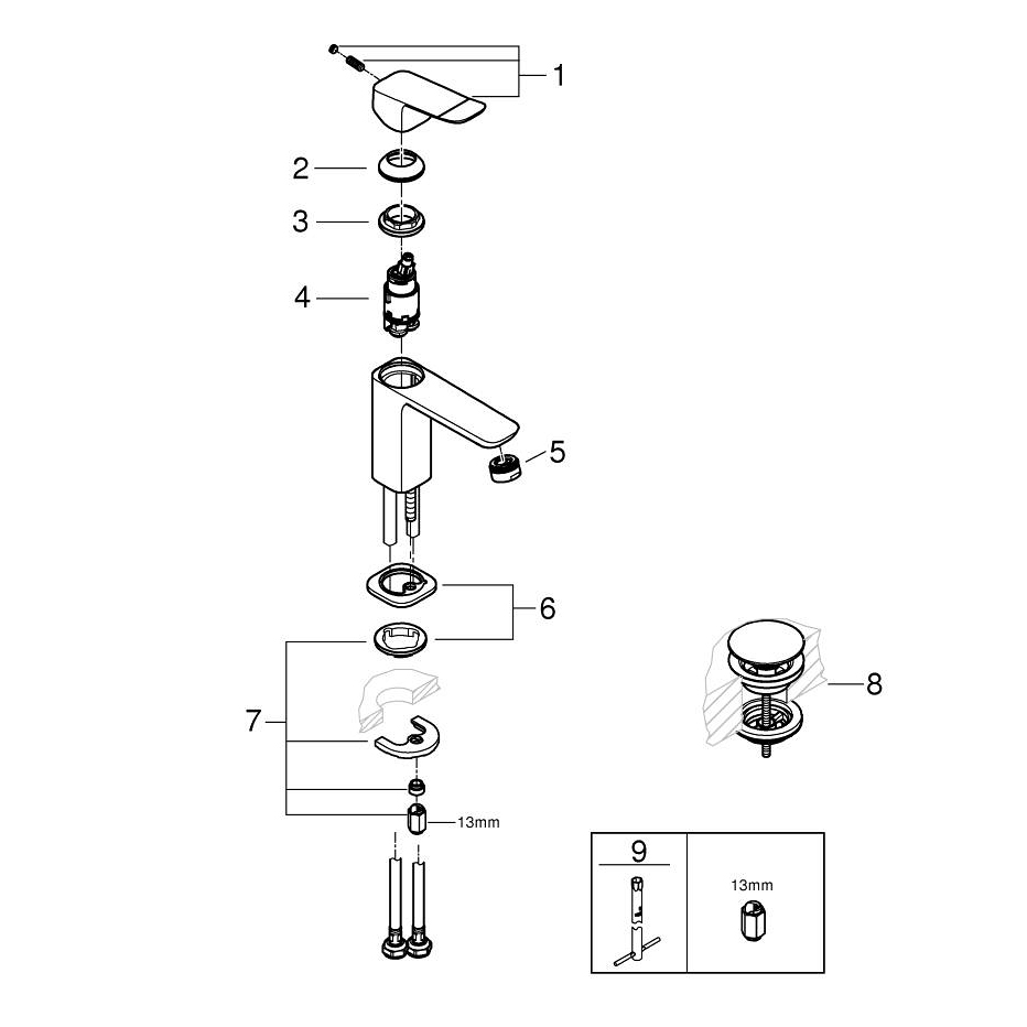 Tvättställsblandare Grohe Dice S med Kallstart och Bottenventil