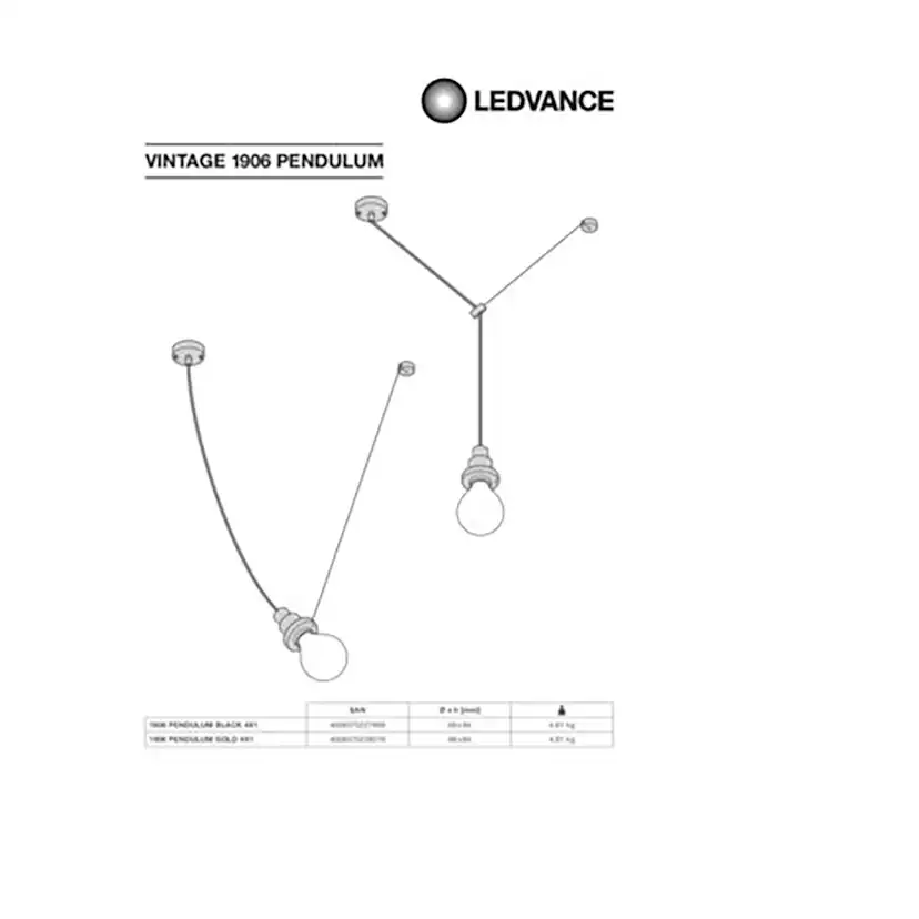 Lampupphäng Ledvance Pendel E27 Svart 1906