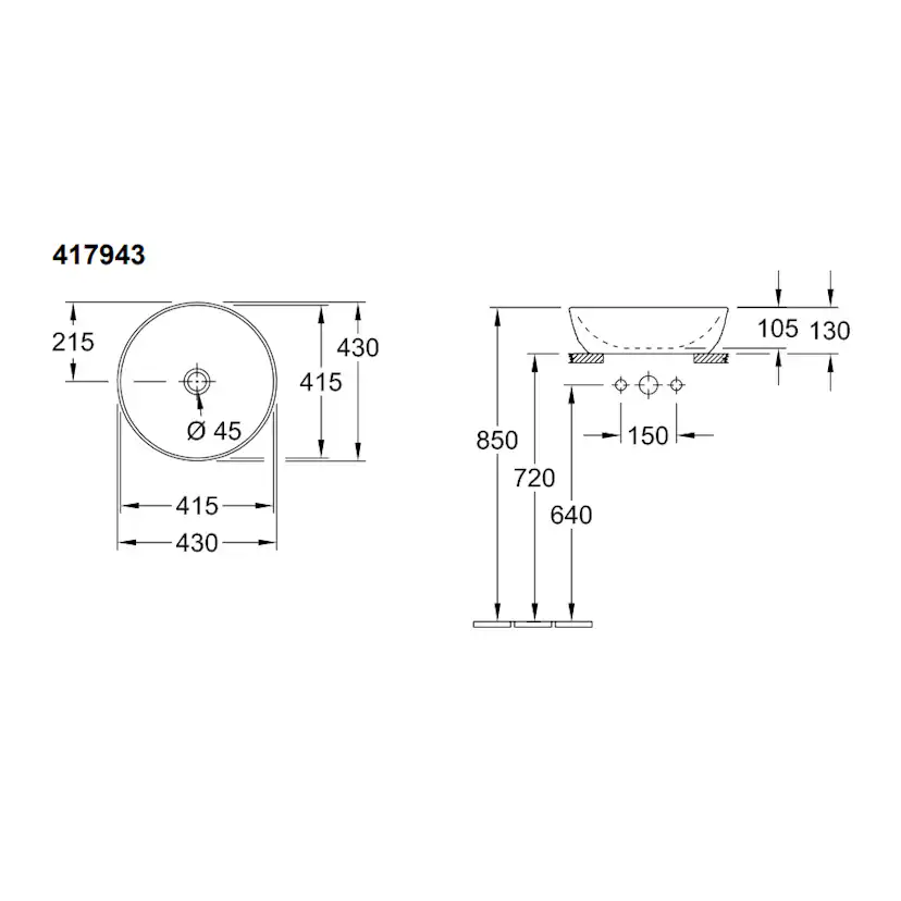 Fristående Tvättställ Villeroy & Boch Artis 430 mm Runt