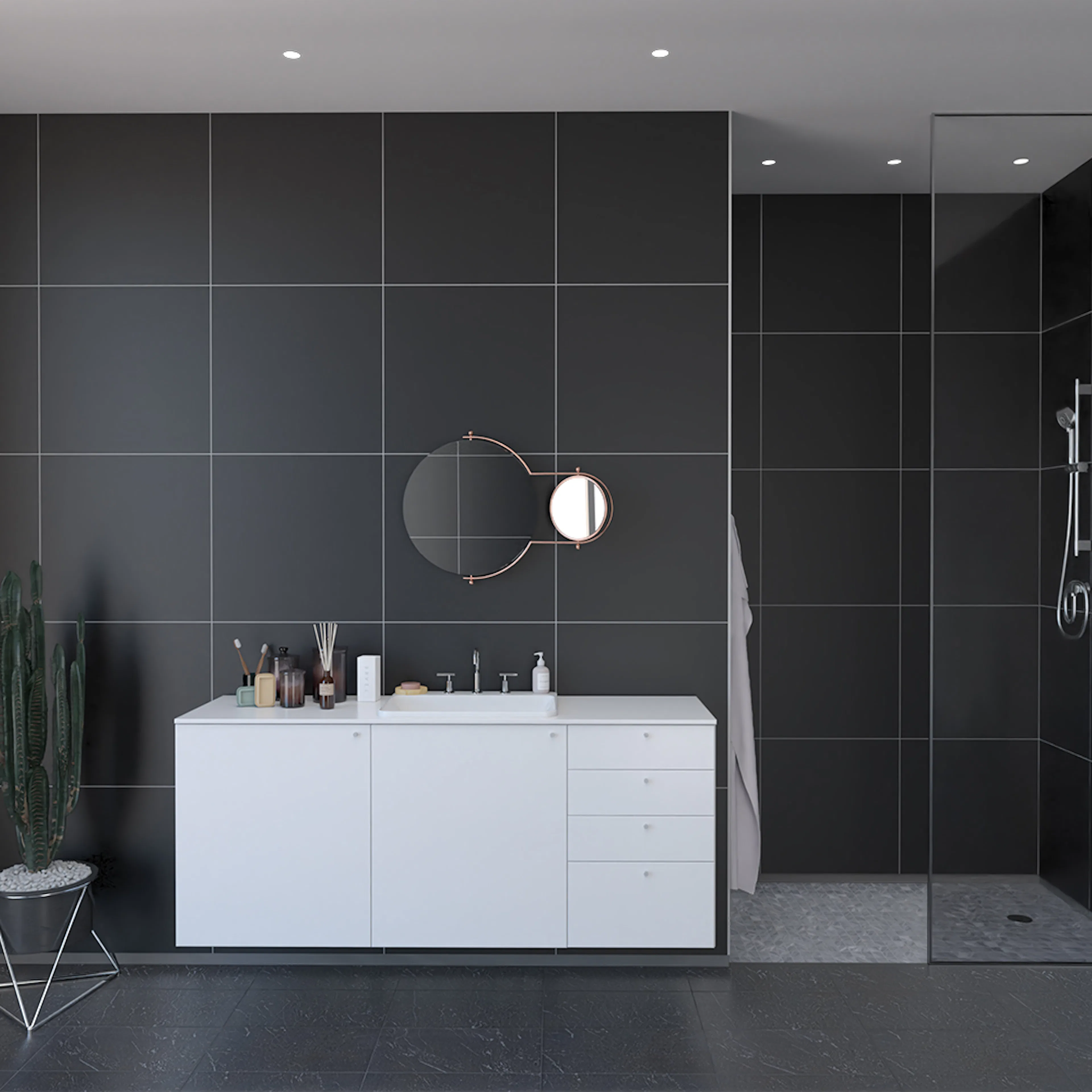 Våtrumsskiva Fibo Black 2024-LM6060 S