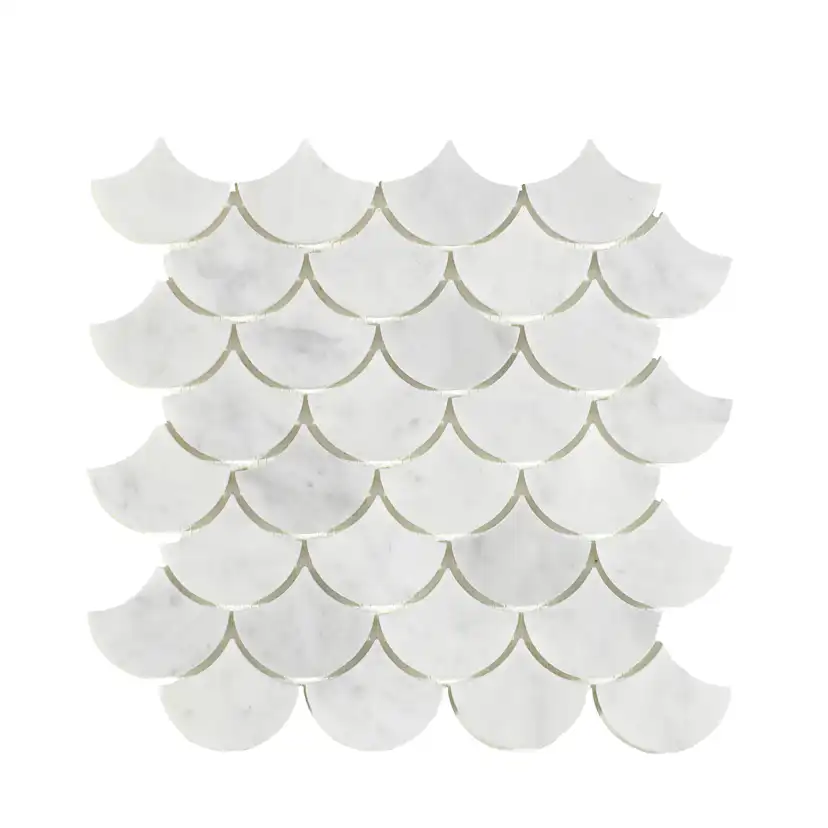 Marmor Arredo Carrara Fishtail Vit 5x7 cm Polerad
