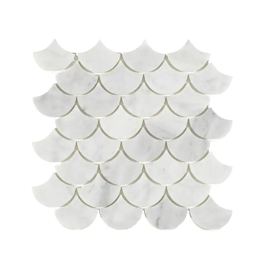 Marmor Arredo Carrara Fishtail Vit 5x7 cm Polerad