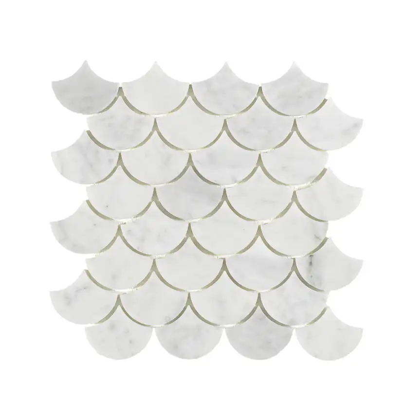 Marmor Arredo Carrara Fishtail Vit 5x7 cm Polerad