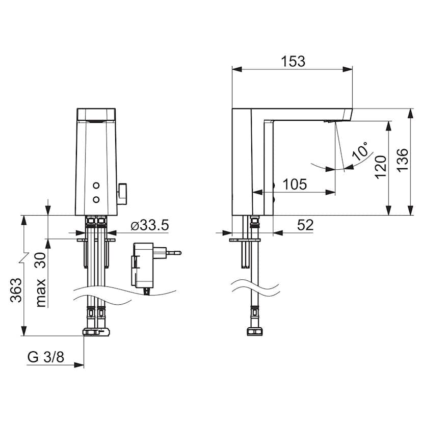 Tvättställsblandare Oras Stela 4824FTZ med Bluetooth Beröringsfri Nätdrift