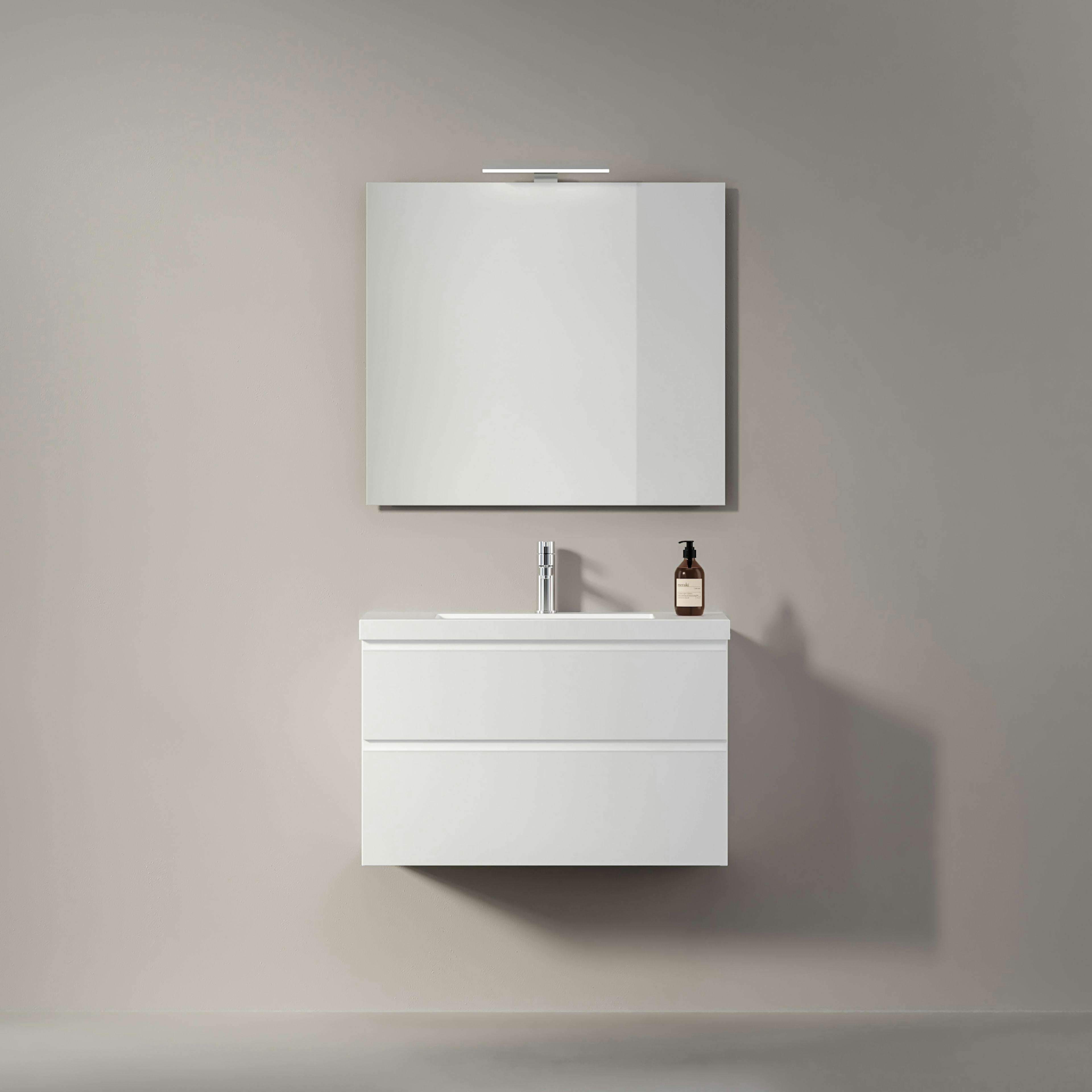 Möbelpaket INR Viskan Grip med Spegel Feel, Grepplist och Tvättställ med 2 lådor