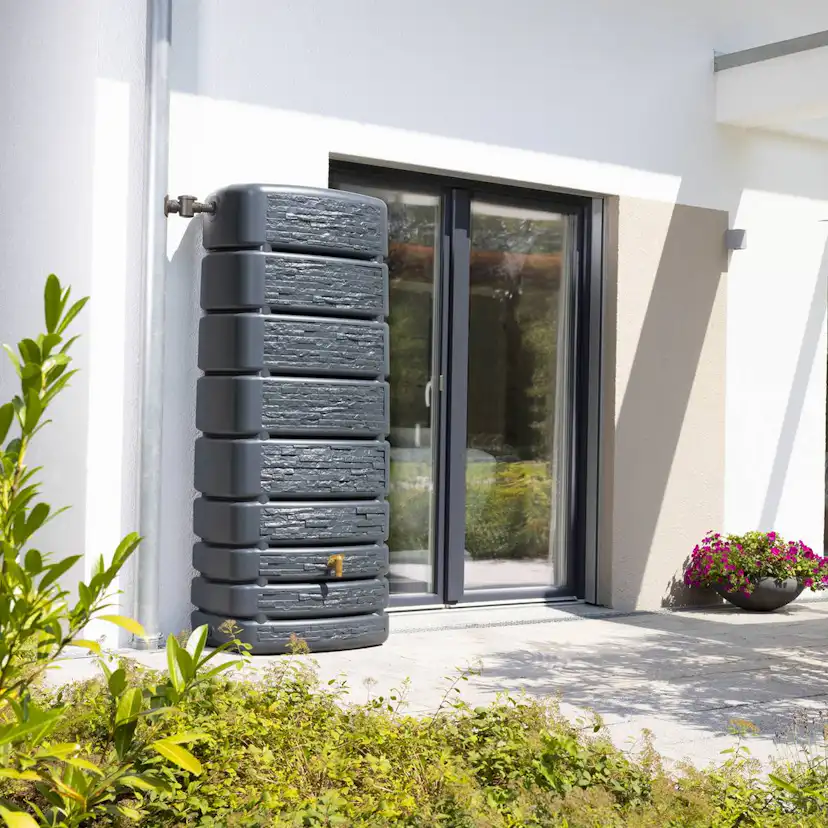 Regnvattentunna Garantia Slim Stone 500 L Grå Granit med Plastkran