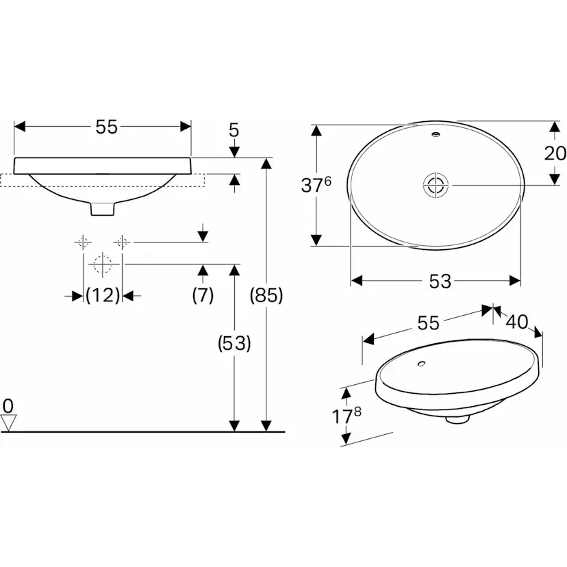 Tvättställ Geberit Variform 550 mm Infälld Ovalt