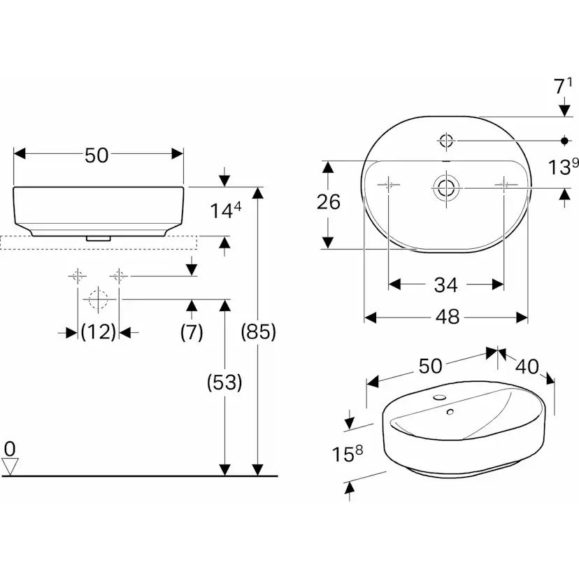 Tvättställ Geberit Variform 500 mm Lay-on Elliptiskt Kanthylla
