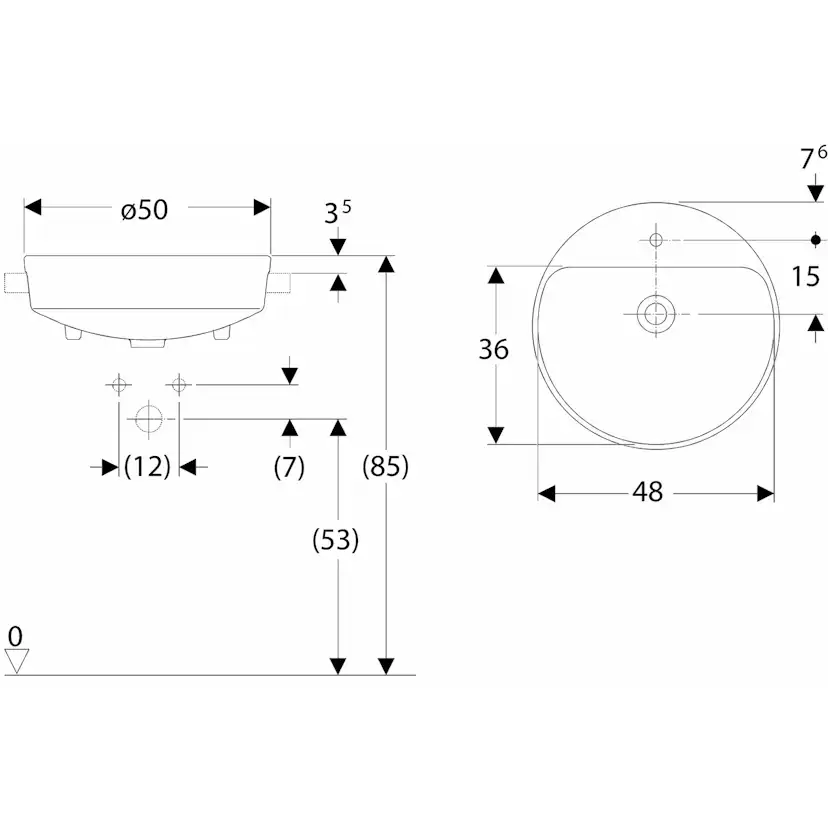 Tvättställ Geberit Variform 500 mm Halvinfälld Runt Kanthylla