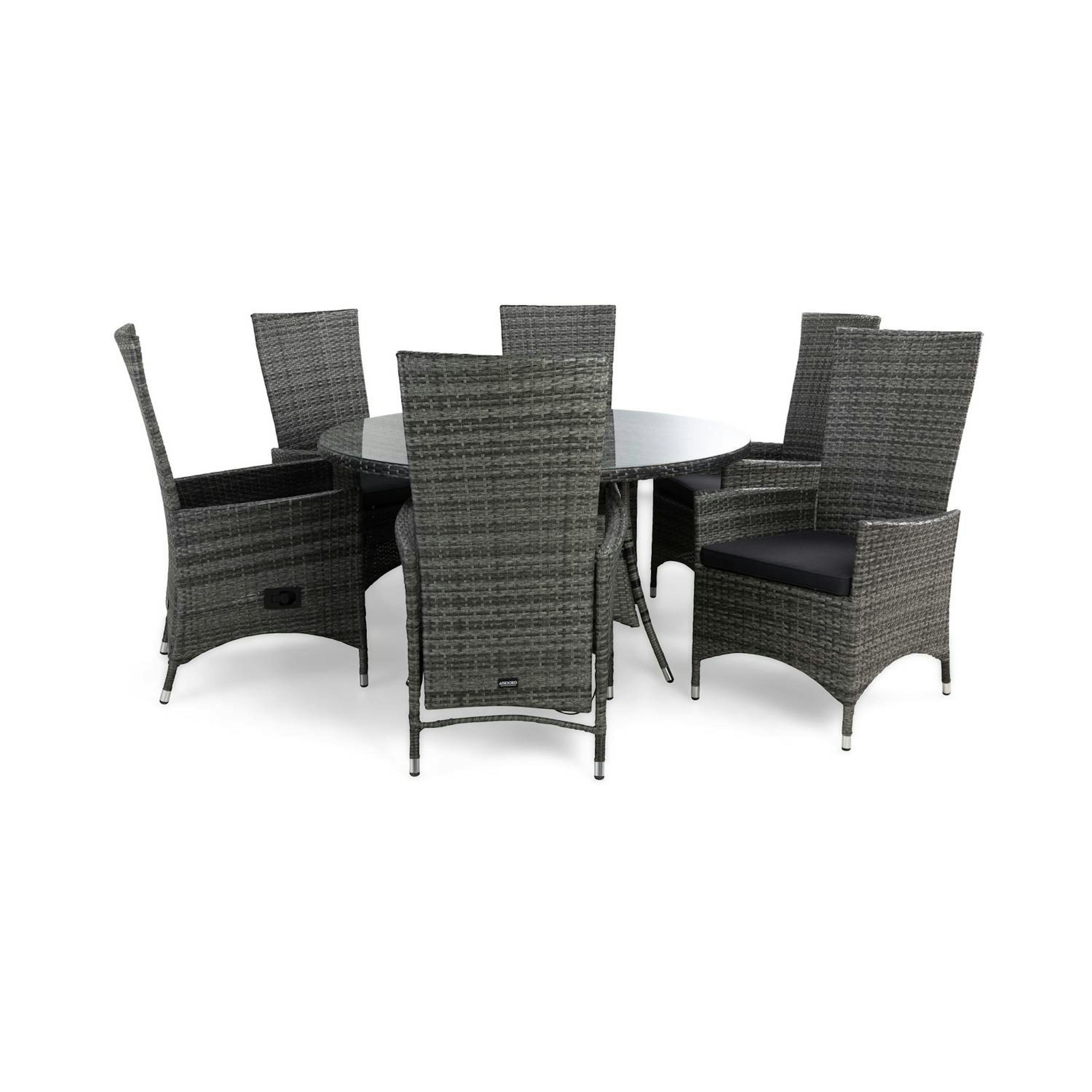 Matgrupp Comfort Garden Thor Matgrupp Utomhus Ø140 med 6 Jenny Ställbar Fåtölj m Dyna