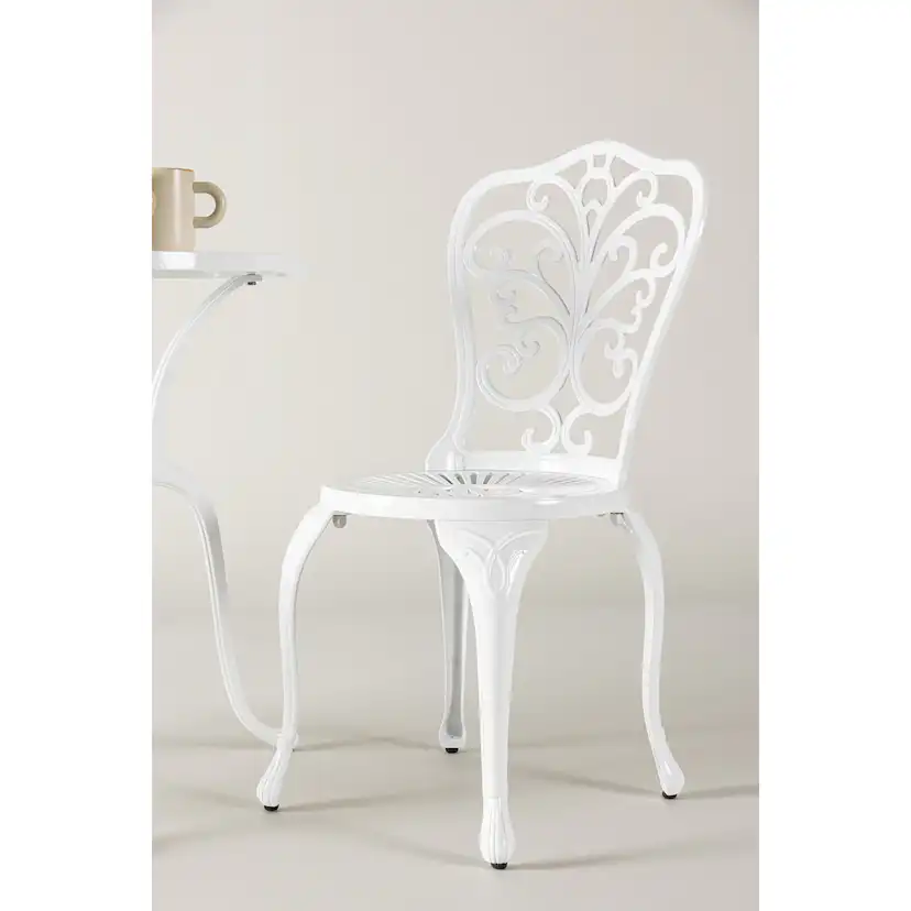 Caféset Venture Home Nandin Klassisk Cafégrupp med Runt Bord & 2 Stolar i Aluminium, Vit