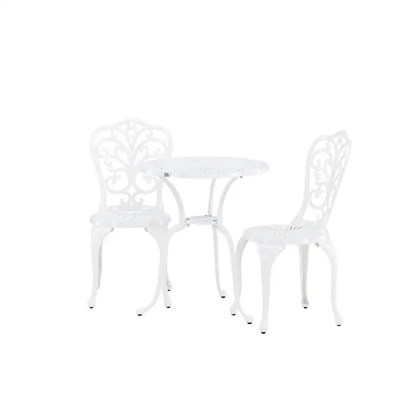 Caféset Venture Home Nandin Klassisk Cafégrupp med Runt Bord & 2 Stolar i Aluminium, Vit
