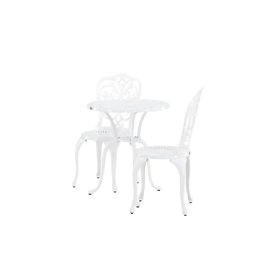 Caféset Venture Home Nandin Klassisk Cafégrupp med Runt Bord & 2 Stolar i Aluminium, Vit