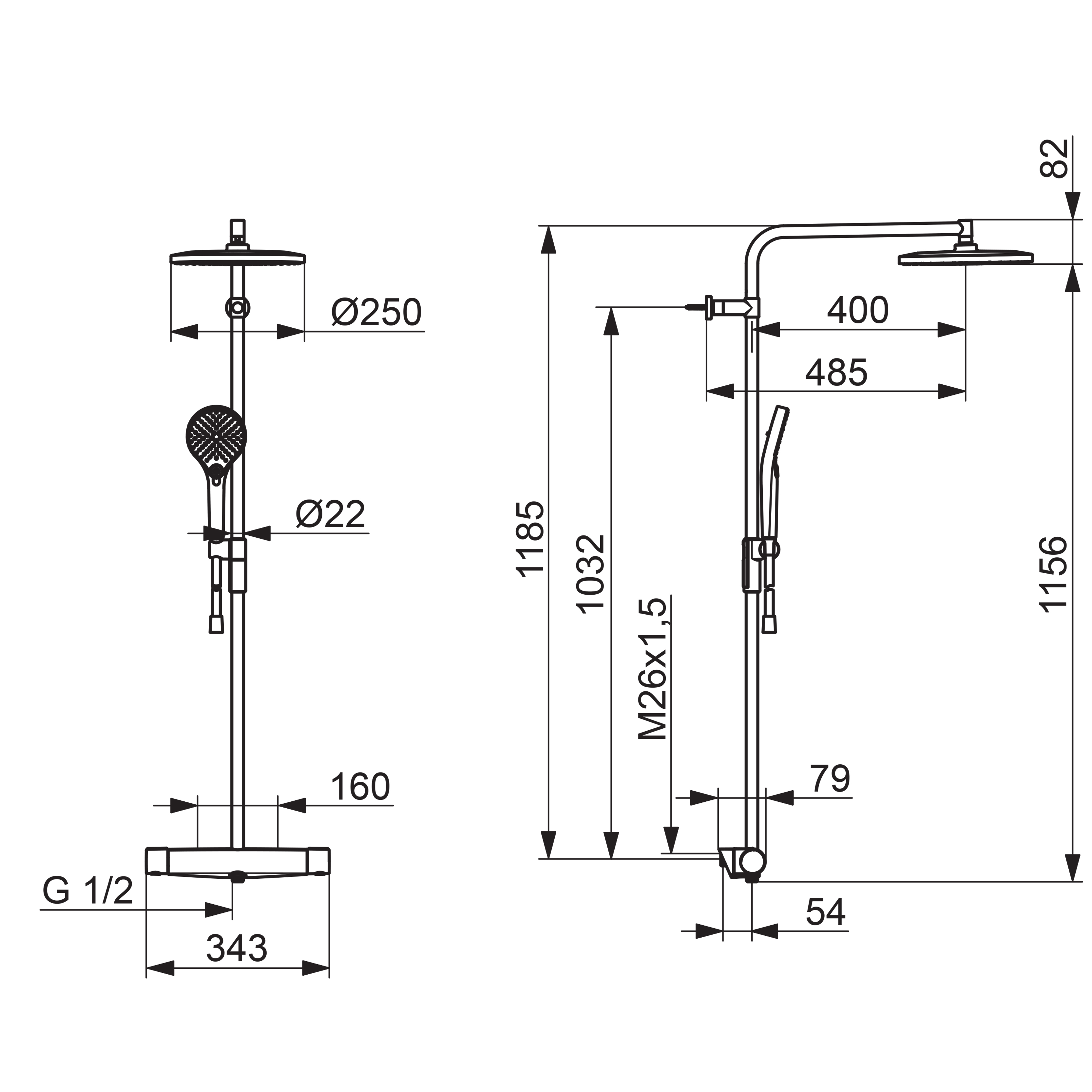Takduschset Oras Optima Style med Termostatblandare