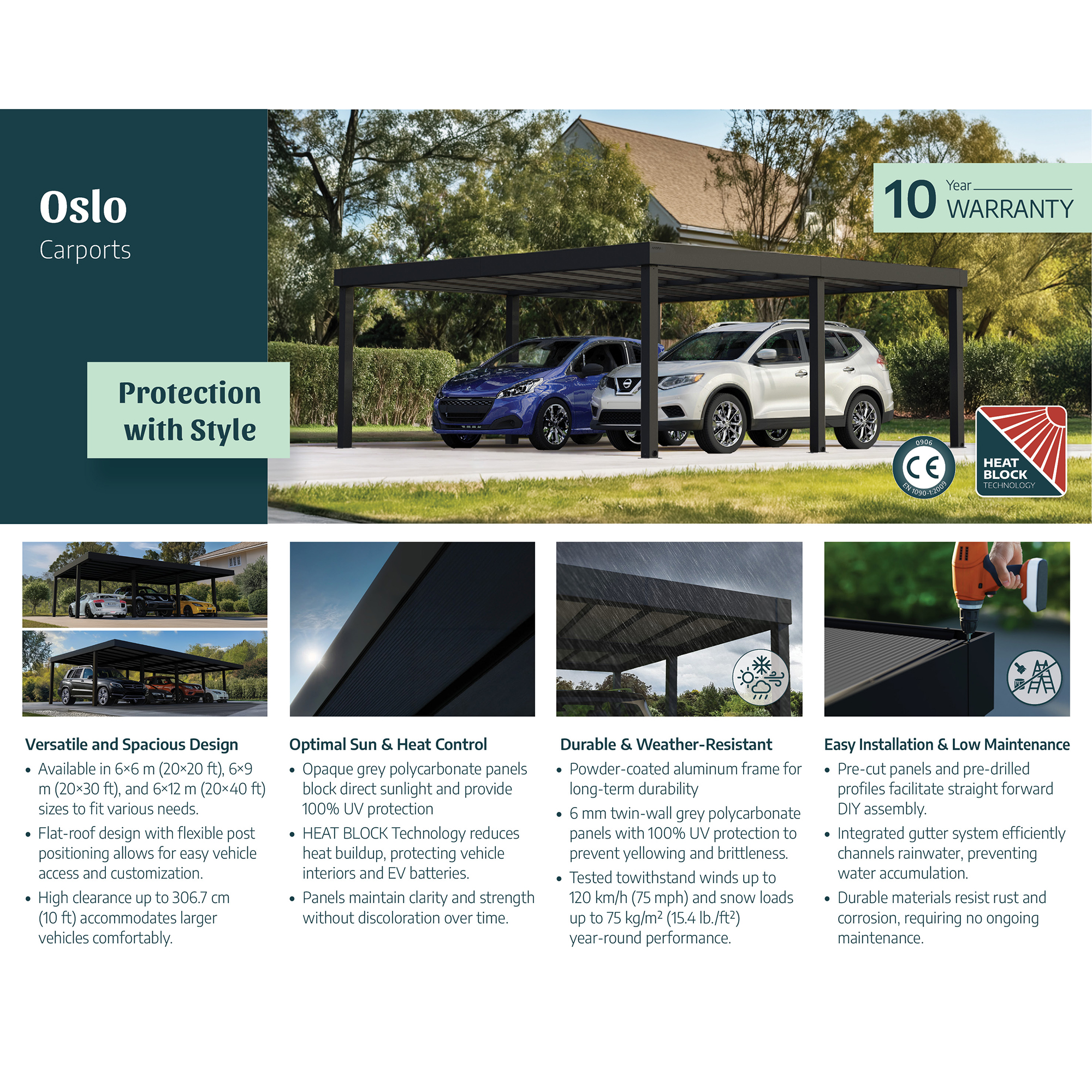 Canopia Oslo Carport i Metall Dubbel i Metall Svart