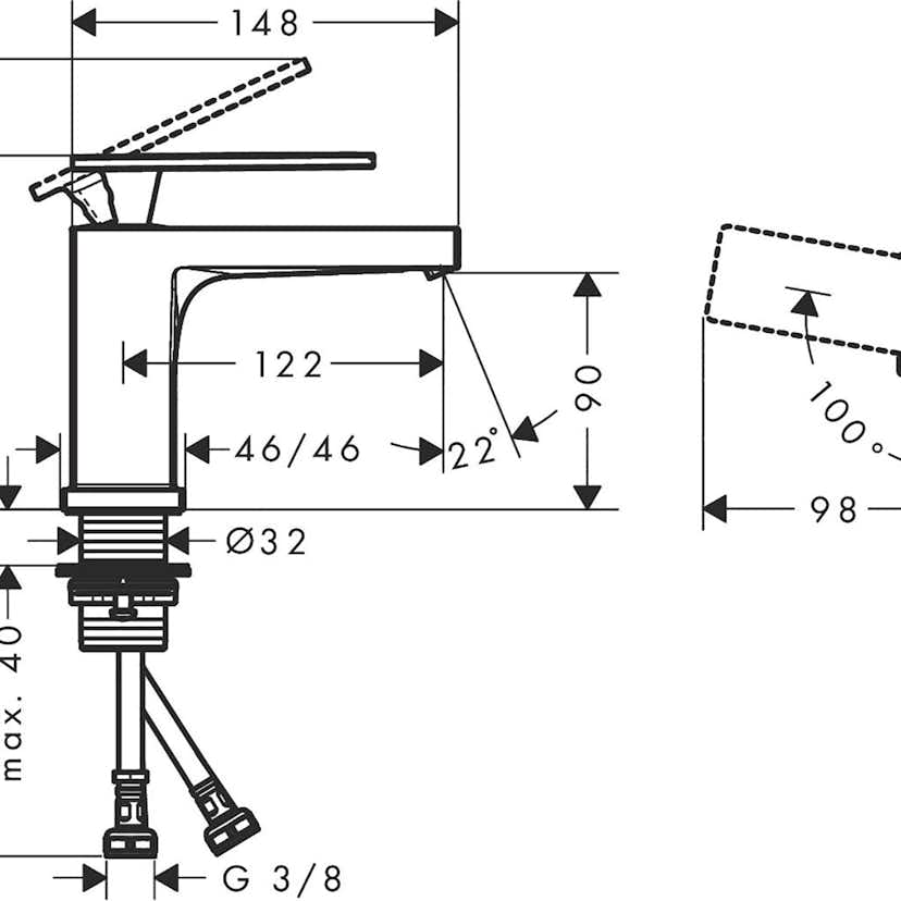 Tvättställsblandare Hansgrohe Tecturis E 80 CoolStart utan Bottenventil
