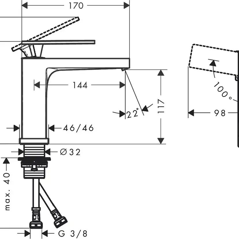 Tvättställsblandare Hansgrohe Tecturis E 110 CoolStart utan Bottenventil