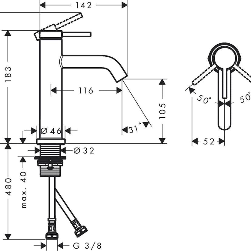 Tvättställsblandare Hansgrohe Tecturis S 110 EcoSmart+ utan Bottenventil