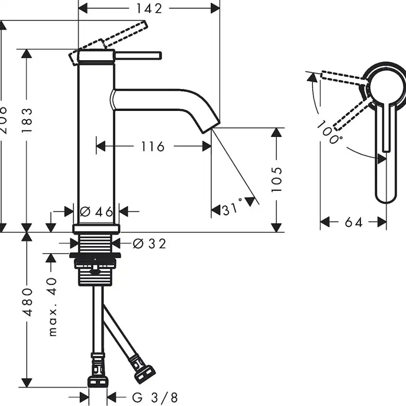 Tvättställsblandare Hansgrohe Tecturis S 110 CoolStart utan Bottenventil