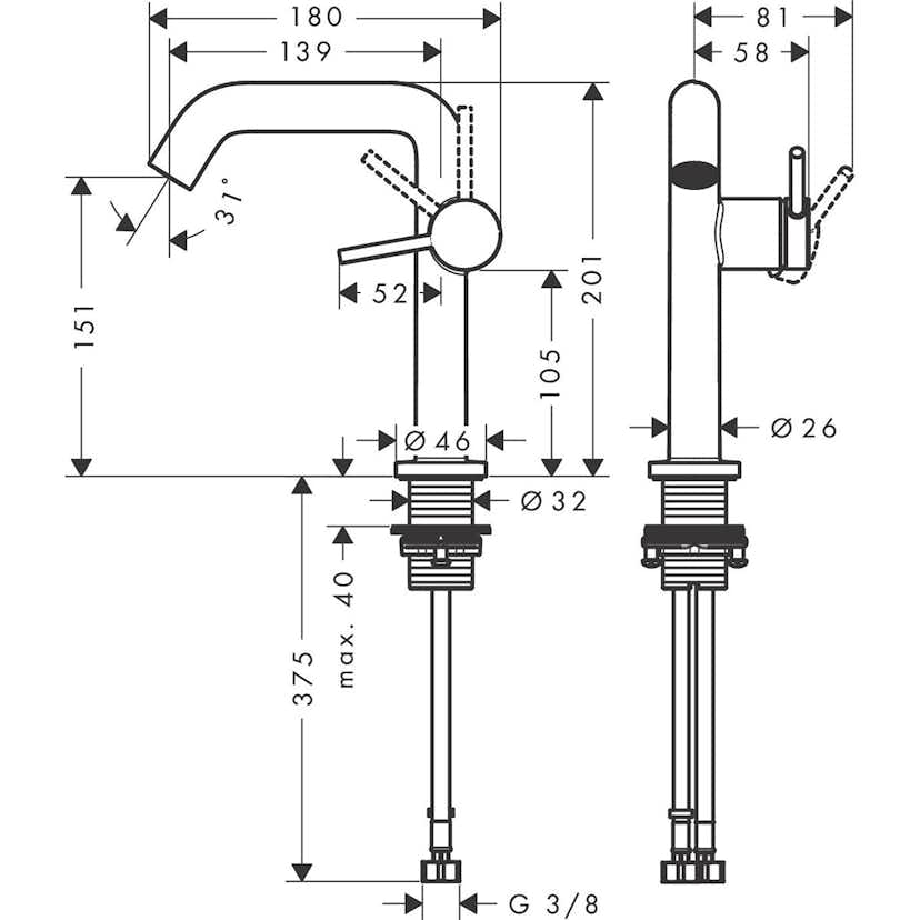 Tvättställsblandare Hansgrohe Tecturis S Fine 150 CoolStart med Push-open Ventil