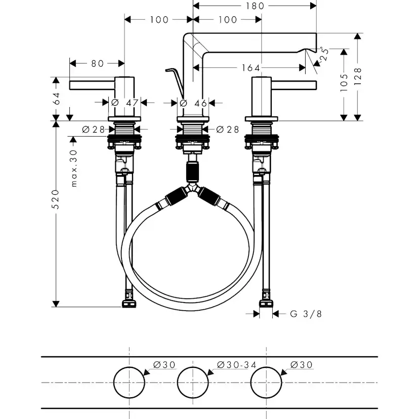 Tvättställsblandare Hansgrohe Zesis S 3-hål 100 med Lyftventil