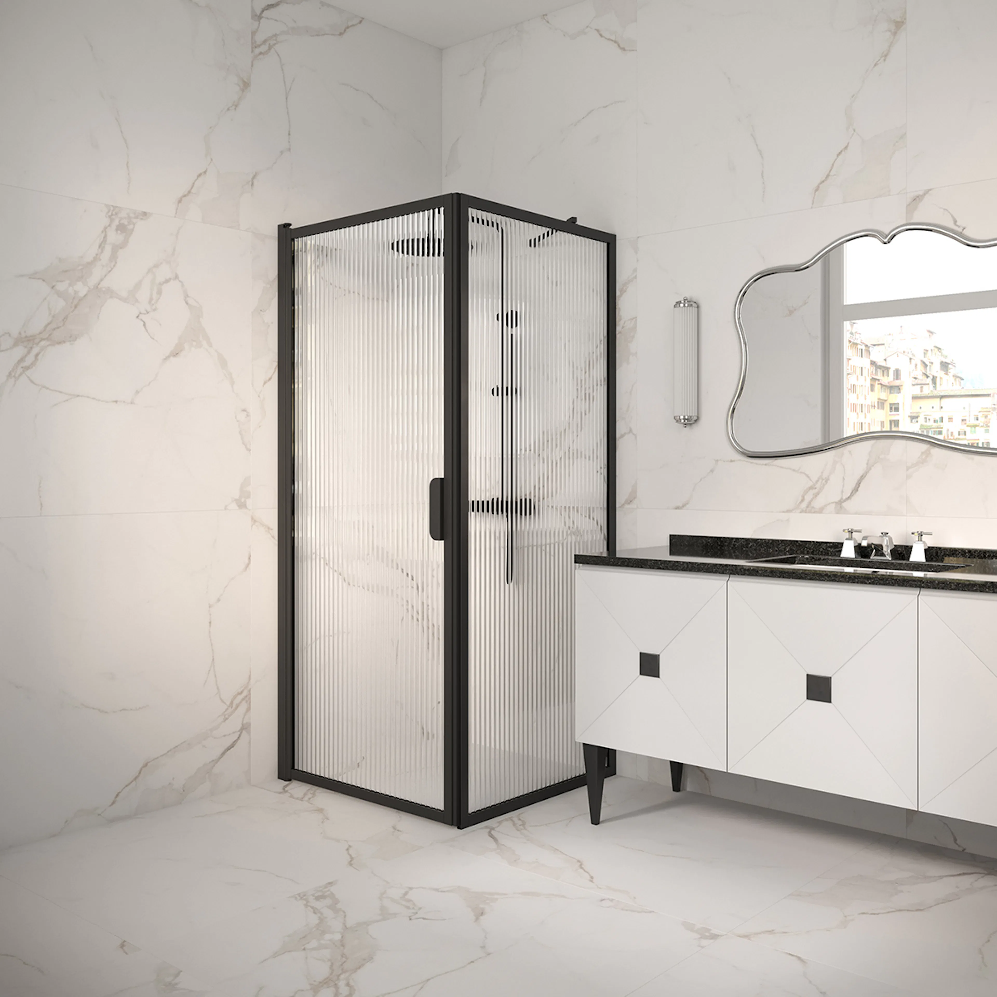 Duschhörn Hietakari Bläk 755 New York Fast Vägg och Vändbar Dörr