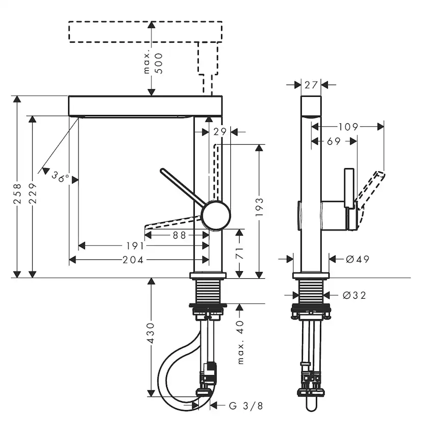 Tvättställsblandare Hansgrohe Finoris 230 med Utdragbar Handdusch 2jet