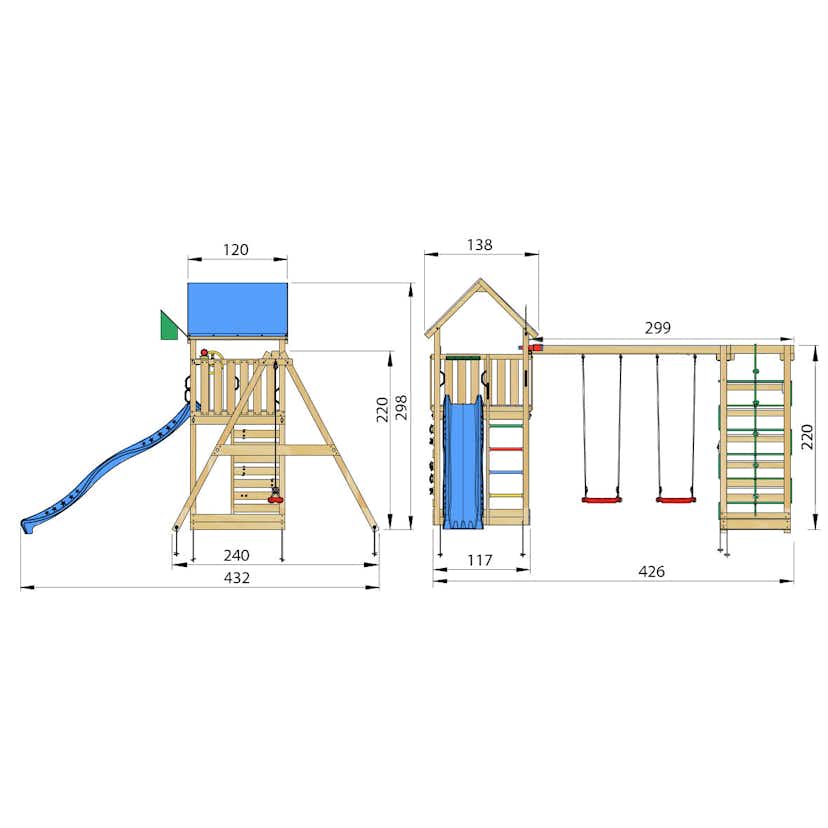 Lektorn Jungle Gym Lodge 2.1 m/2 Climb Modul Med Blå Rutschkana