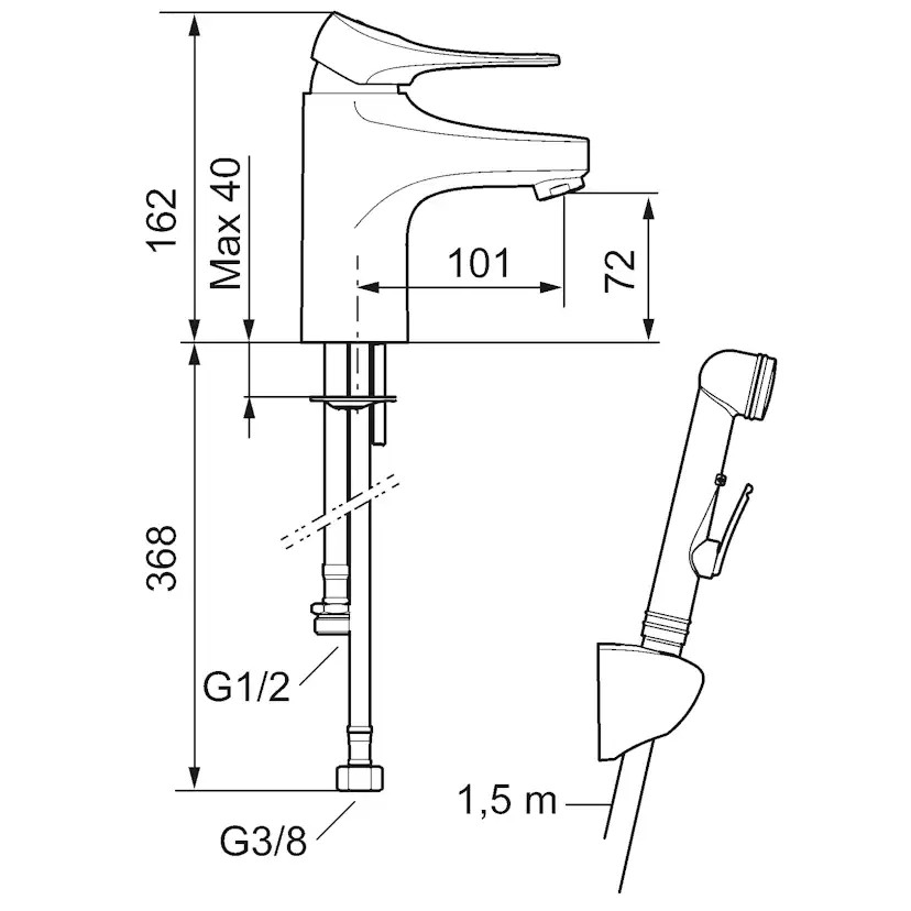 Tvättställsblandare FM Mattsson 9000XE med Sidodusch Krom