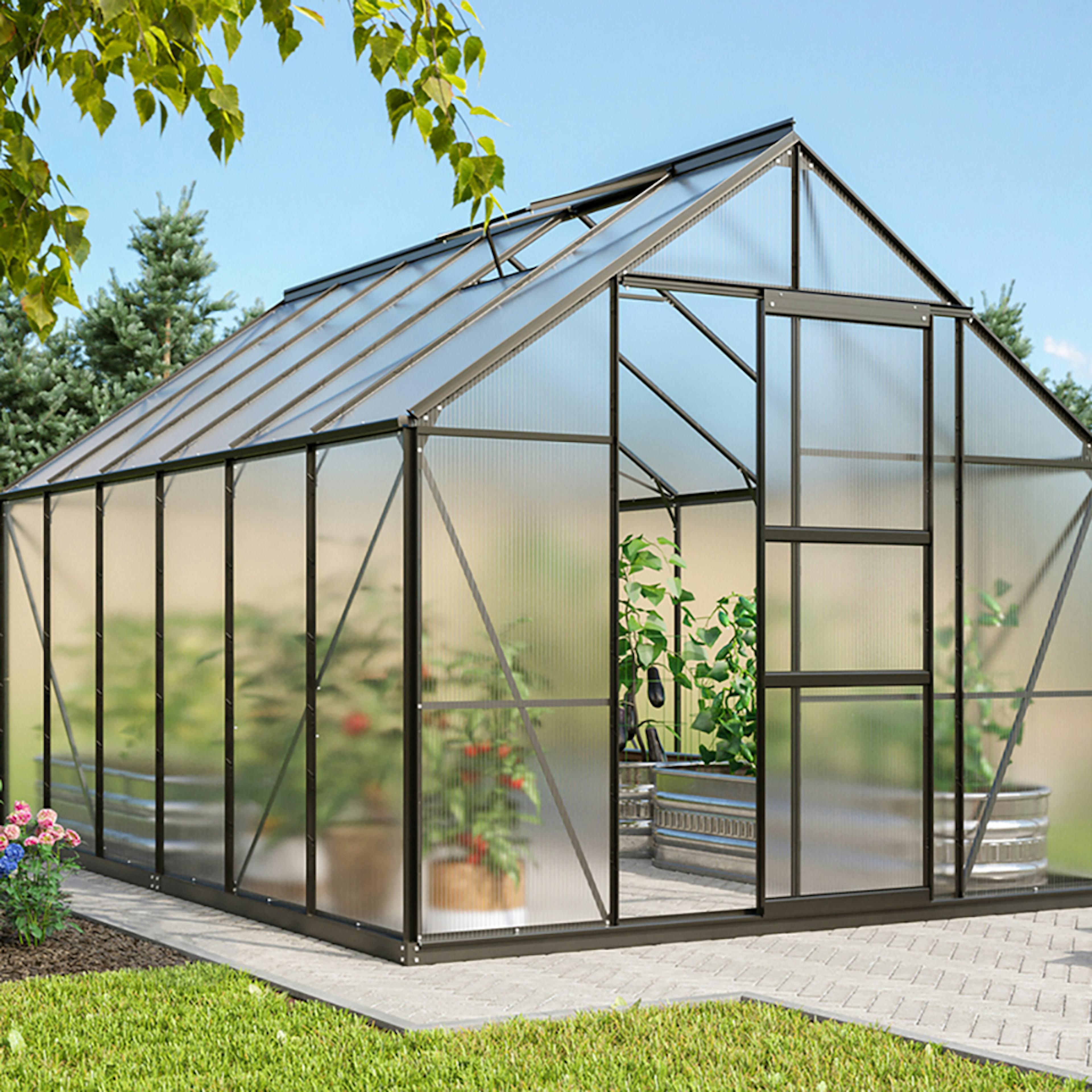 Växthus Vitavia Merkur 9900 6mm Polykarbonat Svart Med Sockel