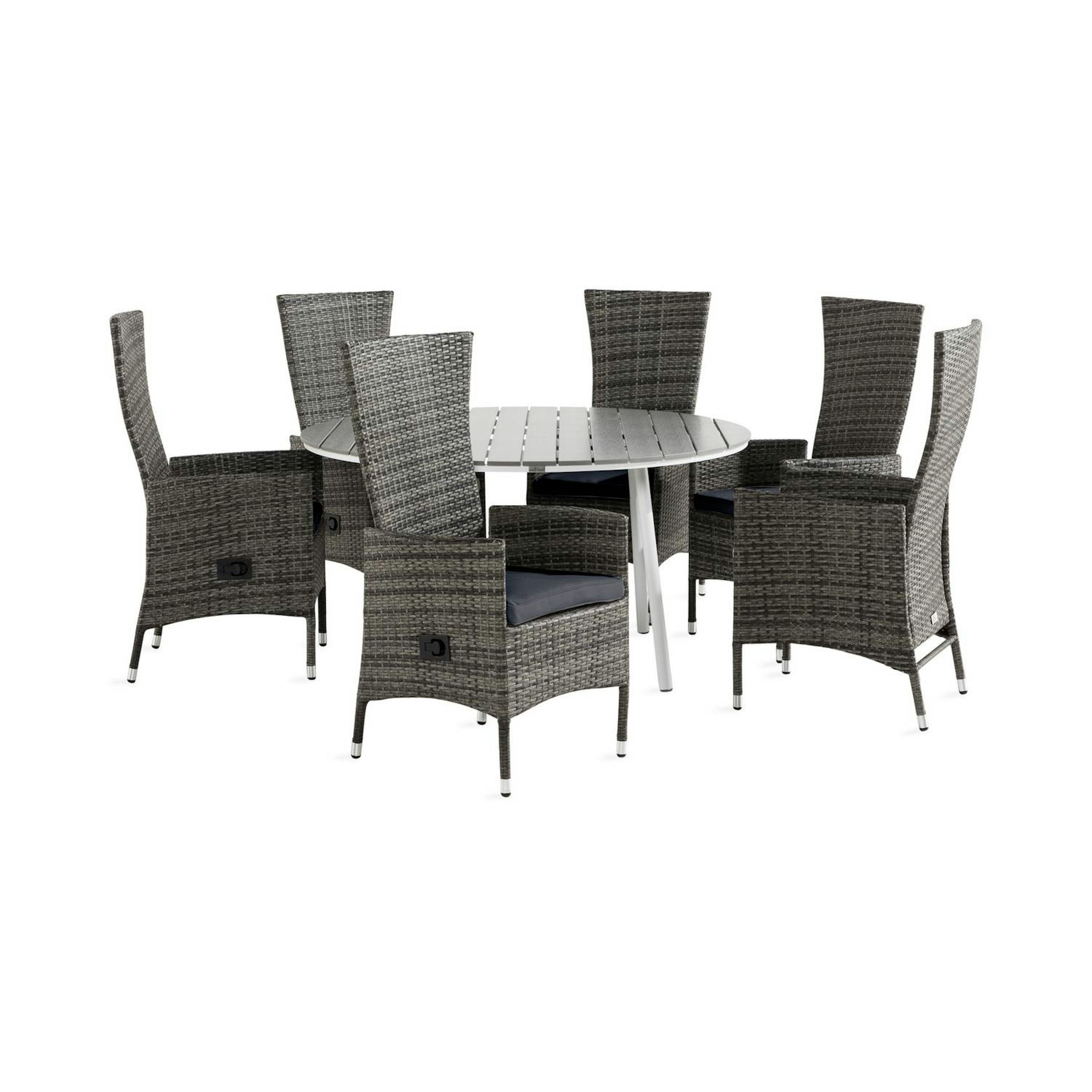 Matgrupp Comfort Garden Tunis Matgrupp Utomhus 140 Rund med 6 Jenny Fåtölj Ställbar m Dyna