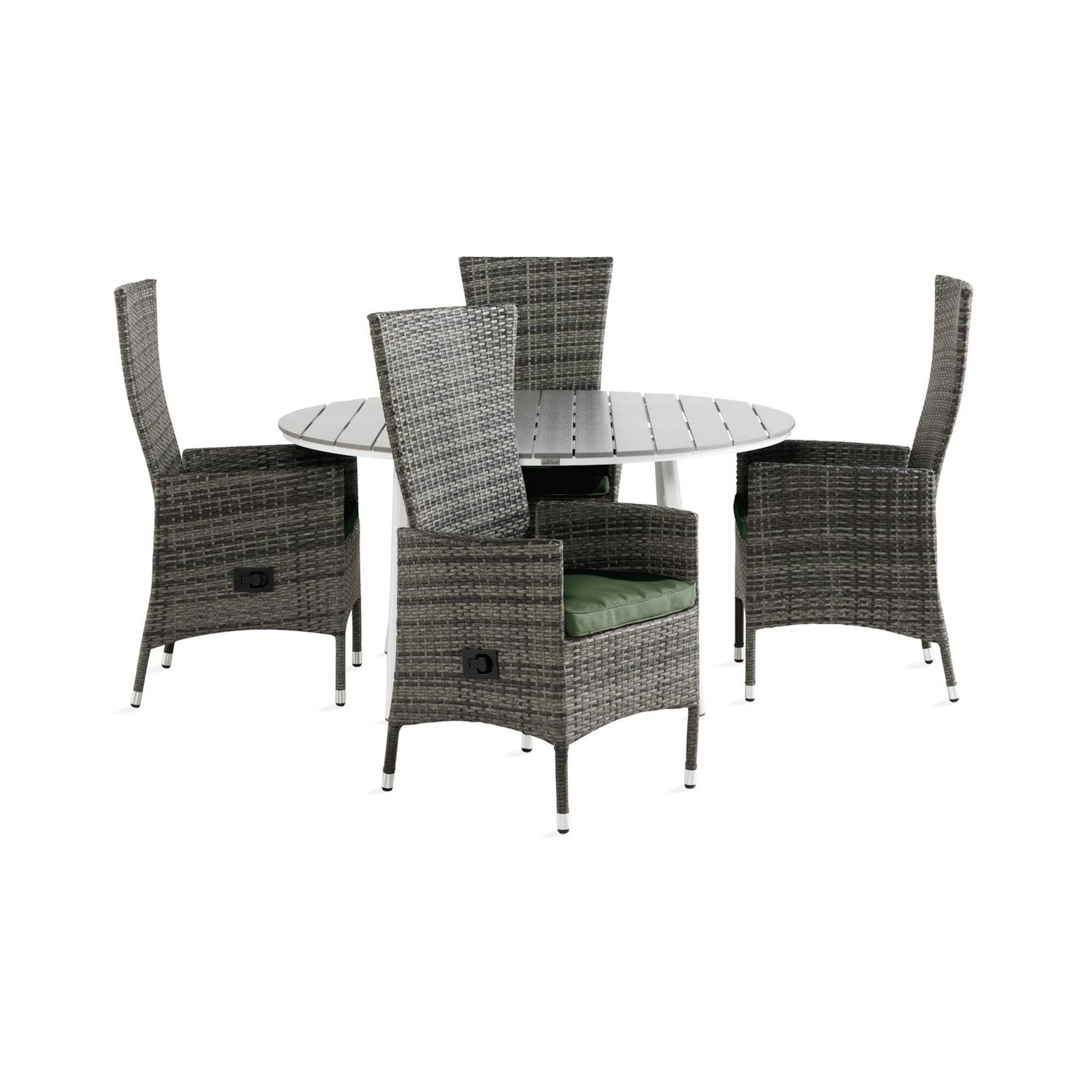 Matgrupp Comfort Garden Tunis Matgrupp Utomhus 140 Rund med 4 Jenny Fåtölj Ställbar m Dyna