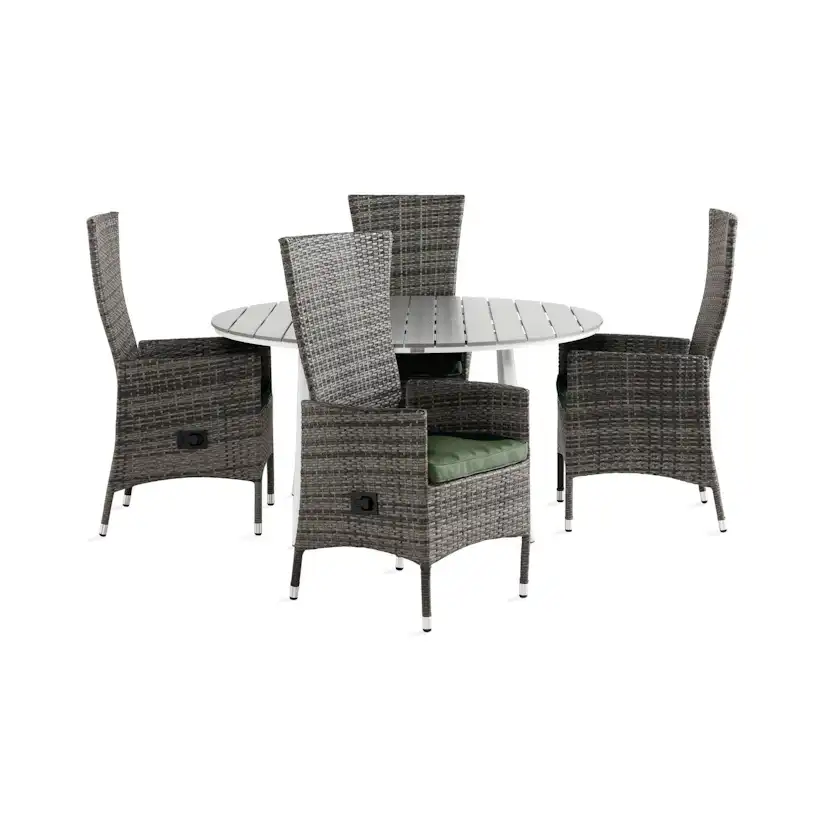 Matgrupp Comfort Garden Tunis Matgrupp Utomhus 140 Rund med 4 Jenny Fåtölj Ställbar m Dyna