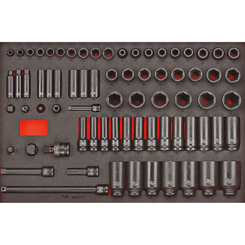 Krafthylssats 73 delar med 3/8 tum och 1/2 tumfyrkantsfäste Teng Tools TTEISK73