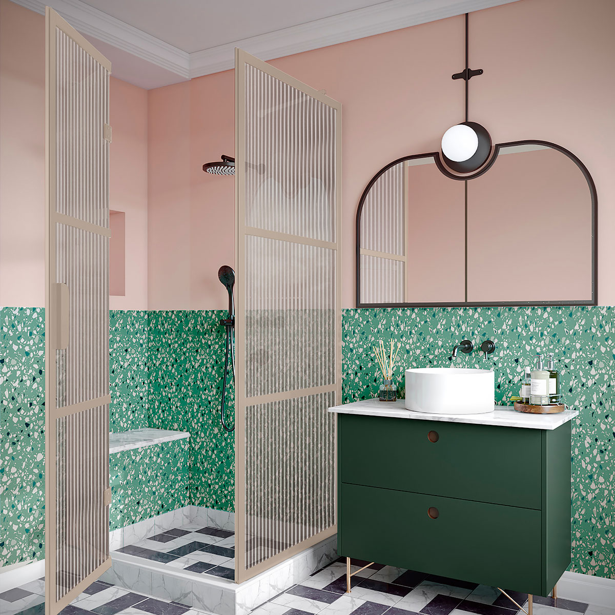 Duschhörn Hietakari Bläk 888 Tokyo Fast Vägg och Vikbara Dörr